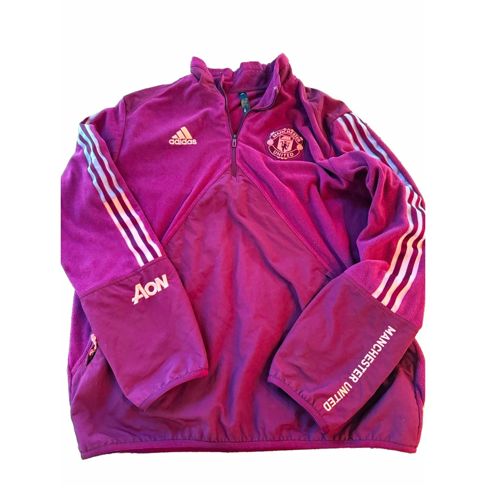 Adidas Manchester United Fleece Jacket Mens Large Burgundy Full Zip AON Soccer